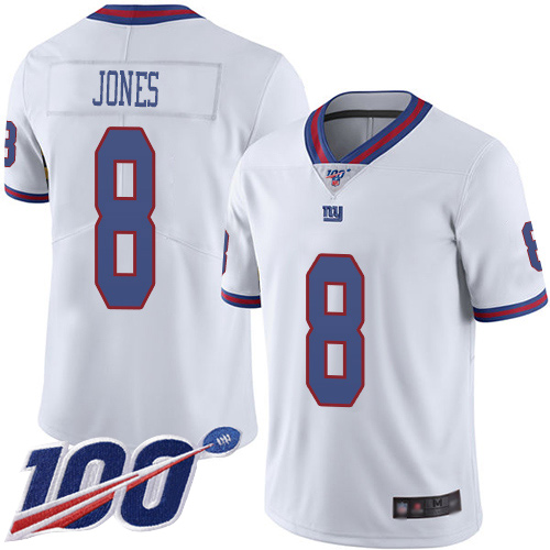 Men New York Giants #8 Daniel Jones Limited White Rush Vapor Untouchable 100th Season Football NFL Jersey